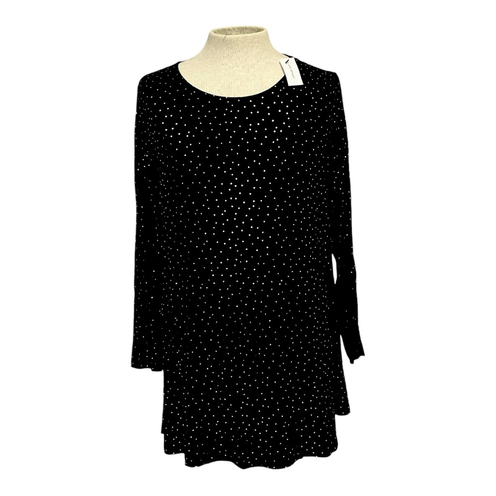 Lane Bryant 3/4 Sleeve Length Black Silver Dots Tunic Shirt Soft 22 24 Plus Size